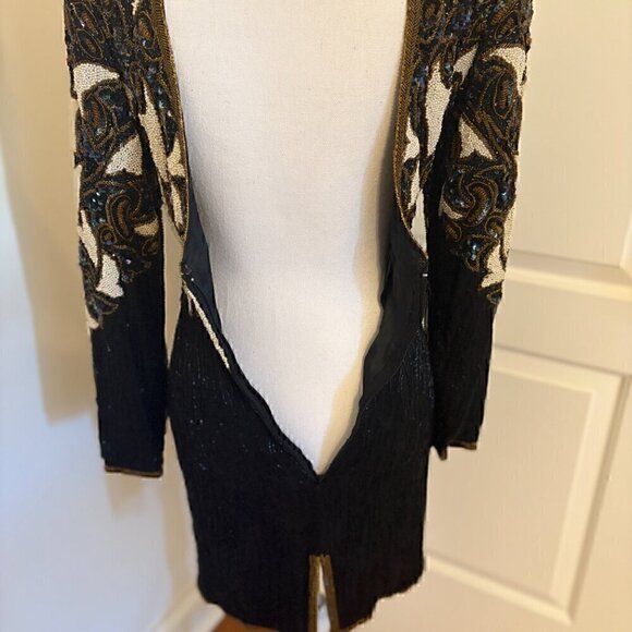 NEW WITH TAGS VINTAGE 100% SILK FULL SEQUINED OPEN BACK COCKTAIL DRESS SIZE S - Picture 6 of 12